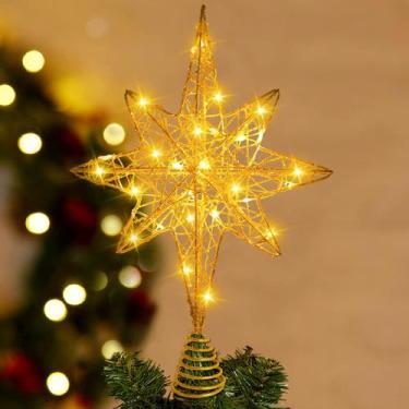 Imagem de Topper de árvore de Natal DULEFUN Lighted Gold Star 34,5 cm com LED