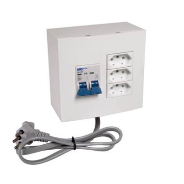 Imagem de Módulo Protetor 220v 3 Tomadas Disjuntor Bipolar 10A Caixa de Proteção