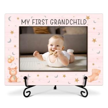 Imagem de Porta-retrato My First Grandchild, porta-retratos para netos, presentes para avós pela primeira vez, moldura de madeira com suporte, moldura de 10 x 15 cm para exibição de prateleira de mesa