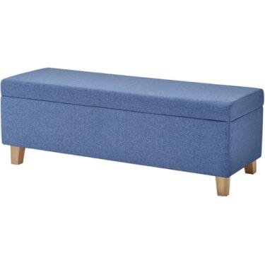 Imagem de Caixa De Armazenamento Otomano Dobrável Para Casa Com Tampas Puff Footstool Caixas De Armazenamento De Jardim Grande Banquinho Otomano Com Pernas De Madeira Cadeira De Pufe, Blue, Large