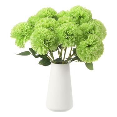 Imagem de HARFINGTON 12 peças de flores artificiais de crisântemo, flores artificiais de crisântemo, buquê de flores falsas de seda para decoração de festa de casamento, jardim e casa, verde