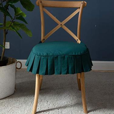 Imagem de Almofada para cadeira de jantar vctops lisa com babados e laços confortáveis e espessos almofada de assento para cadeira de jantar de cozinha com capa removível de algodão (Mo Green, 45,72 cm x 48,28 cm)