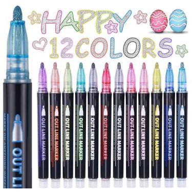 Imagem de Canetas Shimmer Markers Outline Yangmei 12 cores para crianças