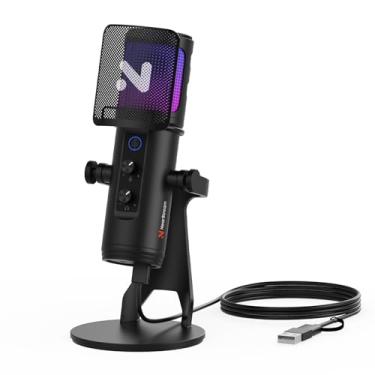 Imagem de NearStream Microfone USB para jogos para PC com cancelamento de ruído/luz RGB/mudo rápido/ganho/fone de ouvido/filtro pop, microfone condensador de mesa para stream/gravação/podcast/PS5/PS4/Twitch