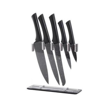 Imagem de Conjunto Facas Suporte Gourmet Preto Inox/Acrílico 6Pç Wincy