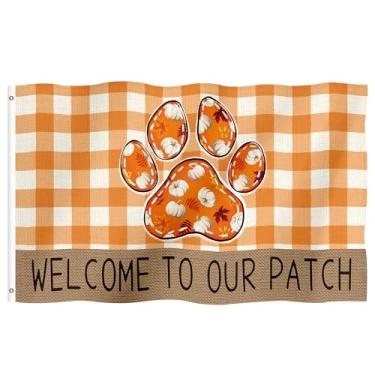 Imagem de Bandeira de outono com estampa de pata, 9,5 x 1,5 m, dupla face externa, folha de bordo de abóbora, outono, tabuleiro de damas de boas-vindas com ilhós de latão, bandeira externa