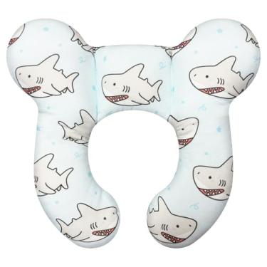 Imagem de DEEZOMO Travesseiros de pescoço de bebê – Almofada de viagem infantil atualizada para cabeça e pescoço de criança, travesseiro de pescoço infantil para carro avião carrinho de bebê – Shark A
