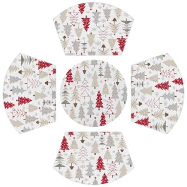 Imagem de Jogo americano redondo de árvore de Natal conjunto de 4 peças de mesa com centro de mesa, lavável e resistente ao calor, tapetes de mesa para mesa de jantar - 5 peças