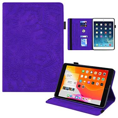 Imagem de Capa para iPad 10,2 polegadas 9ª/8ª/7ª geração 2021/2020/2019 com suporte para Apple Pencil, capa inteligente de couro PU premium com suporte para cartão e despertar/hibernar automaticamente, roxa