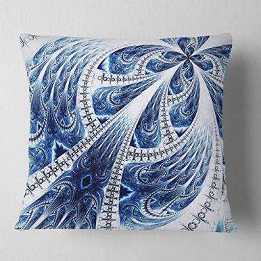Imagem de Designart simétrico grande azul escuro fractal flor sala de estar, sofá, enchimento de almofada + capa de almofada impressa em ambos os lados 45,72 x 45,72 cm