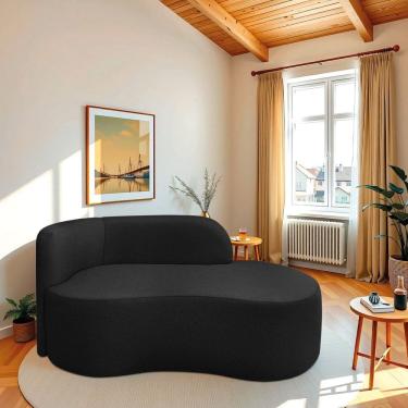 Imagem de Recamier Curvo Orgânico 200cm 3 Lugares Lado Direito para Sala ou Quarto Bouclé Japão Preto