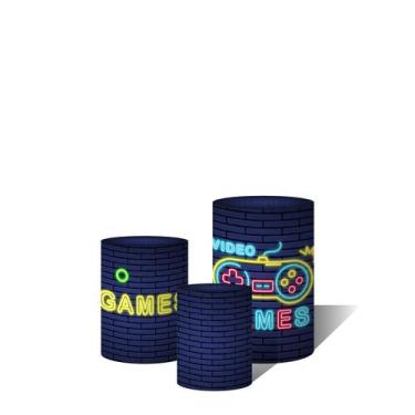 Imagem de Trio Capas Para Cilindro Versátil Video Games Neon Tijolinhos Azuis  C