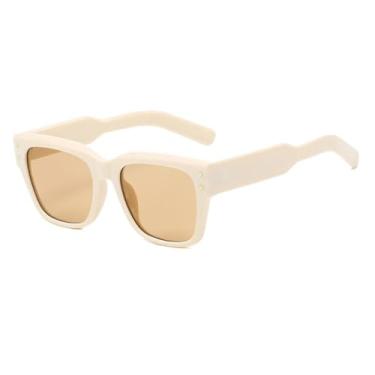 Imagem de HCPIHF Óculos de sol de armação grande de luxo feminino gradiente vintage punk masculino uv400 (bege-marrom claro)