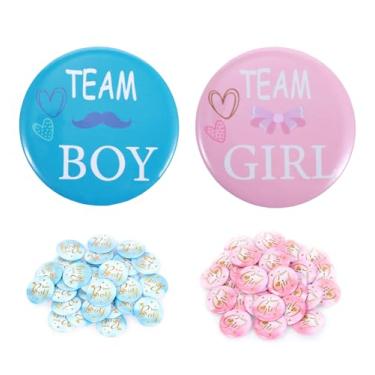 Imagem de Broche de botão revelador de gênero 40 peças, lembrancinhas de festa de chá de bebê para meninos ou meninas, 1,75 polegadas (4,4 cm) broches de revelação de gênero para decoração de anúncio de