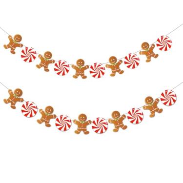 Imagem de Neyeidru 2 peças de guirlanda de pão de gengibre pré-amarrado faixa de pão de gengibre de Natal para decoração de pendurar de Natal para lareira manto parede casa escritório sala de aula