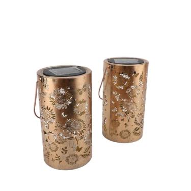 Imagem de YOUTHINK Lanterna Solar Ao Ar Livre, LED Branco Quente Lanterna Pendurada Com Alça, Luz Solar de Ferro para o Pátio de Mesa Jardim, Ambiente Romântico, Padrão Artístico (2 PCS)