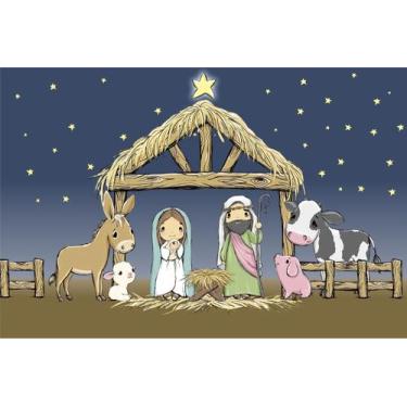 Imagem de Painel de Lona Presépio de Natal Cartoon - Fabrika de Festa, 100x060cm