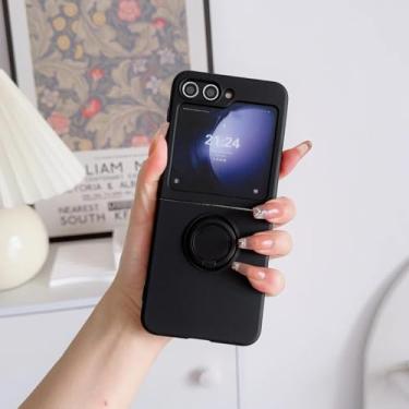Imagem de Capa de silicone líquido com suporte em formato de anel para Samsung Galaxy Z Flip 7 6 5 4 3 (para Galaxy Z Flip6/preto)