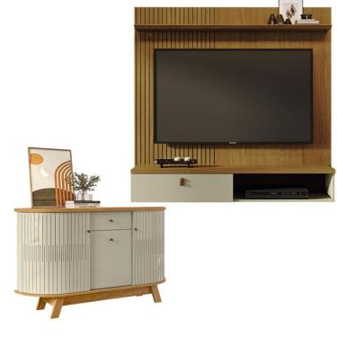 Imagem de Estante Home Theater Suspenso íris Com Aparador Para Sala Buffet Monza Cumaru Opala - Madetec