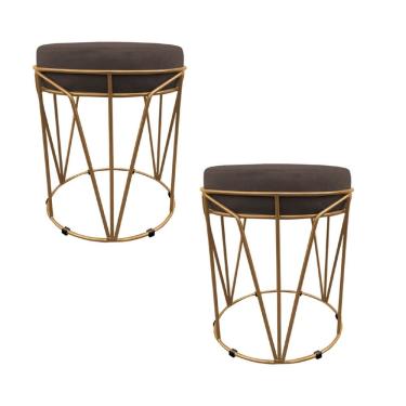 Imagem de Kit 02 Puff Babu Suede Marrom com Base Dourado - D'rossi