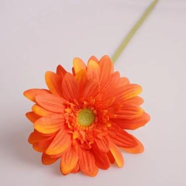 Imagem de 5 peças de flores artificiais hidratantes de gerbera com toque real, decoração de casamento, buquê de noiva, festa, decoração floral para casa, girassol (gerbera laranja)