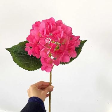 Imagem de 5 peças de flores artificiais de hortênsia de seda para decoração de casamento, arranjo realista de flores de hortênsia para festa em casa, flores falsas (rosa vermelha)