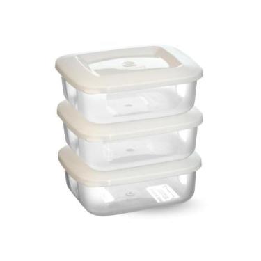 Imagem de Conjunto Com 3 Potes Herméticos Quadrados BPA Free 335 ml - Plásticos 