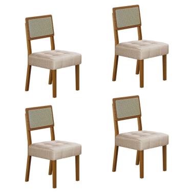 Imagem de Conjunto 4 Cadeiras para Sala de Jantar Pés em Madeira Maciça Liz Bege