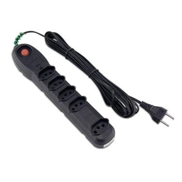 Imagem de Protetor De Surtos Com 5 Tomadas De 3 Metros Preto - 7202 - Force Line Protetor De Surtos 5tom 3m Biv Pt Force 7202