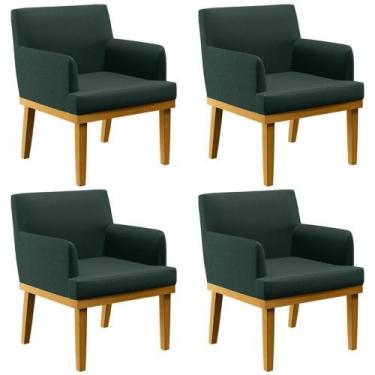 Imagem de Kit 04 Poltronas Beatriz W01 Linho Verde Musgo - LYAM DECOR