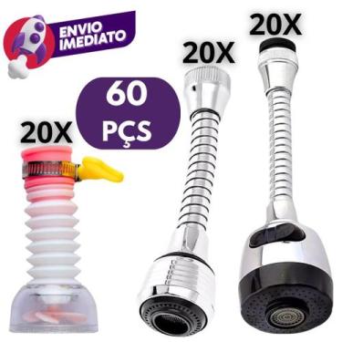 Imagem de Kit Bico Arejador Torneira Extensor Flexível Duplo Jato Prolongador Gi