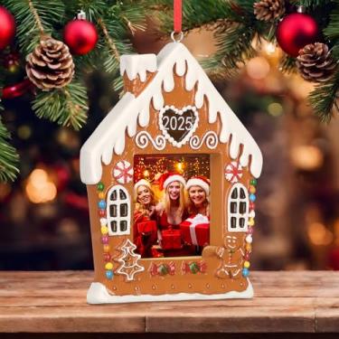 Imagem de Chunful 1 porta-retrato 2025 de Natal para casa de pão de gengibre, decoração de árvore de Natal, decoração de árvore de inverno, presente de fundo de festa de gengibre