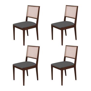 Imagem de Kit 4 Cadeiras de Jantar Suellen em Madeira e Mdf Castanho Linho Cinza Grafite