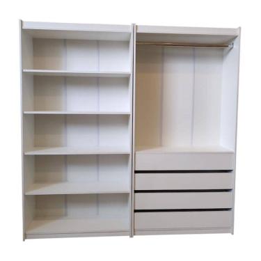 Imagem de Kit Prateleira + Cabideiro Com 4 Gavetas 100% Mdf Branco - Suprema Móveis
