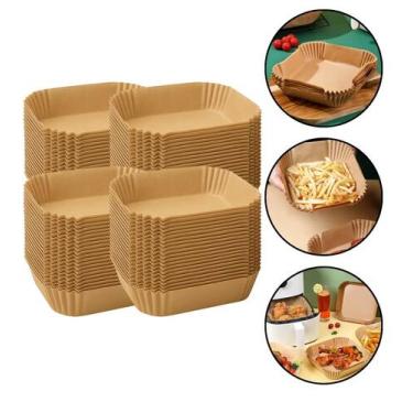 Imagem de Kit 100 Formas Papel P/ Airfryer Forro Antiaderente Quadrada - Casita