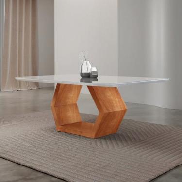 Imagem de Mesa de Jantar 180cm X 80cm Tampo Madeira com Vidro Sarah - Mobilare