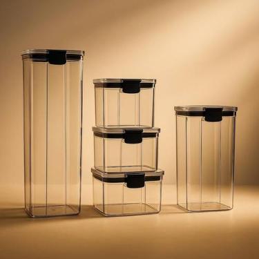 Imagem de Kit 5 Potes Herméticos Acrílicos Empilháveis para Mantimentos com Tamp
