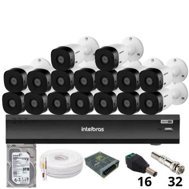 Imagem de Kit 16 Câmeras Intelbras 1220b Full Hd Dvr Intelbras Imhdx 3132 Inteligência Artificial Hd 3tb