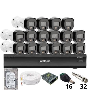 Imagem de Kit 16 Câmeras Intelbras 3220b Full Color Com Áudio Dvr Intelbras Imhdx 3132 Inteligência Artificial Hd 3tb