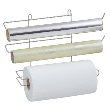 Imagem de Porta Papel Toalha de Parede Suporte Suspenso Triplo para Rolos Alumínio Filme PVC