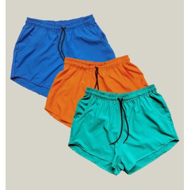 Imagem de Kit 3 Shorts Praia Feminino Elastano Premium WSS Azul Laranja e Verde
