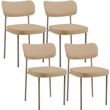 Imagem de Kit 04 Cadeiras Decorativa Estofada Para Sala de Jantar Melina Base Arena L02 Linho Bege Escuro - Lyam Decor