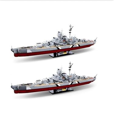 Imagem de General Jim's Conjunto de blocos de montar 2 em 1 do navio de guerra alemão Bismarck & Tirpitz, escala 1/350, modelo de navio de 75,2 cm de comprimento, mais de 2.000 peças de brinquedos e tijolos
