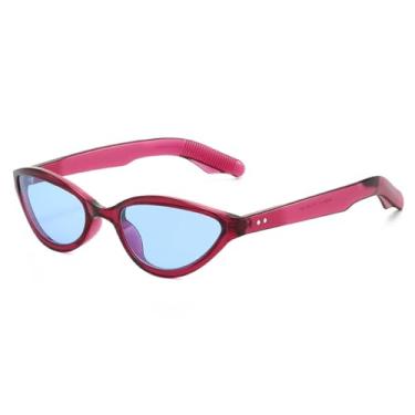 Imagem de Óculos de sol feminino estilo olho de gato com rebites coloridos Jelly Color UV400 para esportes ao ar livre, corrida e equitação, roxo e azul