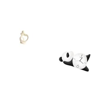 Imagem de Fenteer Escultura Artística de Panda, Estátua de Resina Moderna, Ornamento de Casal Apaixonado, Coleção de Relógios de Parede Fofos para Mesa, Armário, Sala D