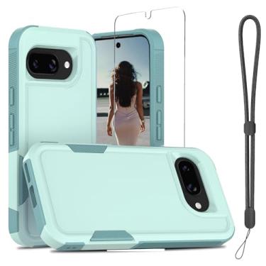 Imagem de Jeylly Capa de celular para Google PIXL 9A com 1 protetor de tela e 1 cordão, TPU durável e PC rígido traseiro capa protetora resistente à prova de choque para Google Pixel 9A de 6,3 polegadas, verde