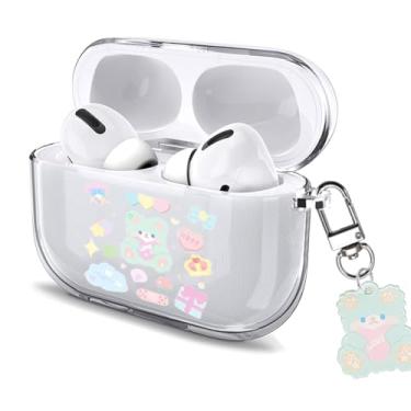 Imagem de Watefull Capa para AirPods Pro 3 fofa com chaveiro mosquetão 2025, Clear Air Pods Pro 3 capa macia com desenho animado anime kawaii com ornamento para crianças, meninos, meninas e mulheres (urso verde
