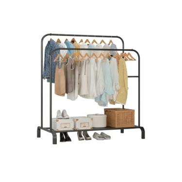 Imagem de Arara Cabideiro, Arara de Roupa Cabideiro Duplo com Sapateira Closet(Preto)