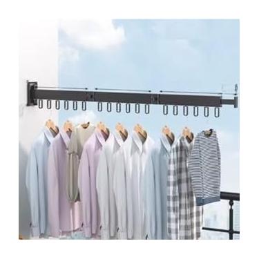 Imagem de de Parede Retrátil 80cm/100cm com 5 Varetas – Compacto, Resistente e Fácil de Instalar para Lavanderia(PRETO 114 CM)