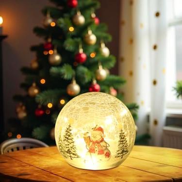 Imagem de RANSCAH Globo de boneco de neve de Natal com luzes LED, decorações de Natal internas, globos de vidro rachados iluminados, decoração de globo de Natal operado por bateria para mesa e festa em casa